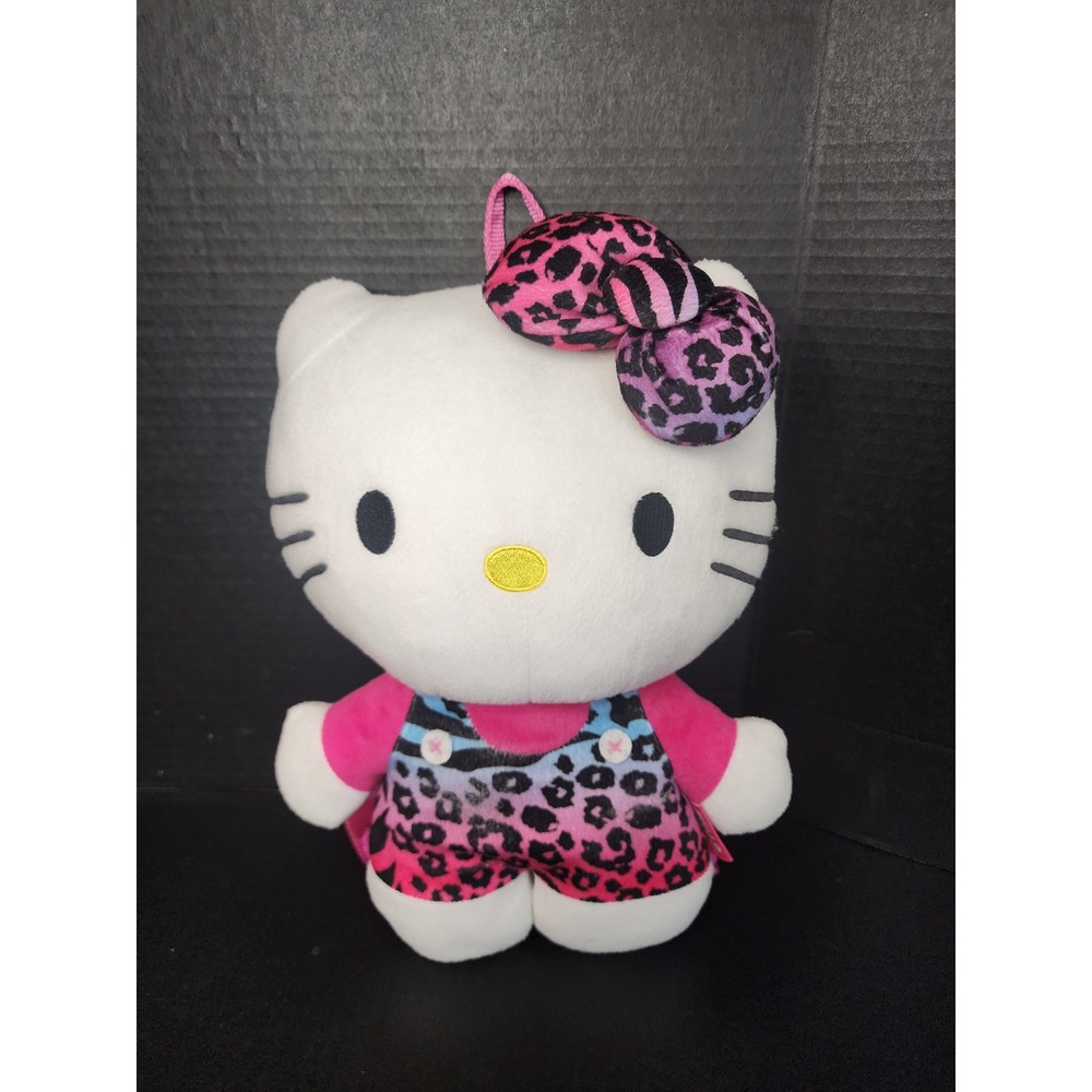 Sanrio Hello Kitty Plush Backpack Pink Blue Leopard Print Bow Stuffed Bag 13in